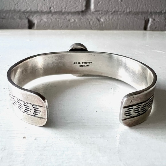 NATIVE Hematite & Sterling Silver Southwestern Stacker Cuff Navajo Julia Etsitty - Picture 7 of 9